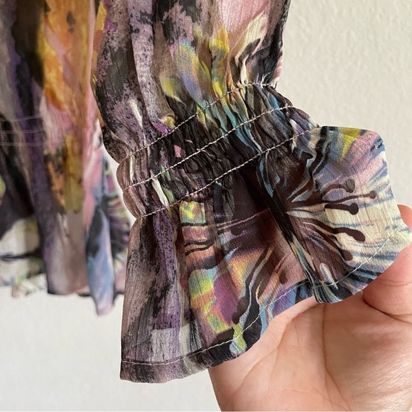 Mushka by Sienna Rose sheer stud blouse size Small fall sheer cinch waist LS - Picture 5 of 7